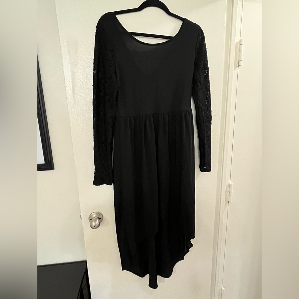 Lace Sleeve Black Dress